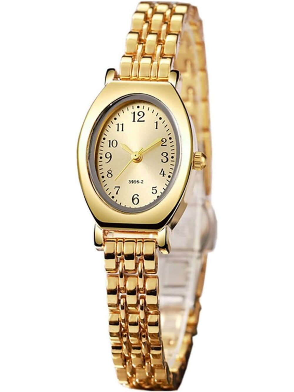 Women's Gold Vintage Oval Quartz Stainless Steel Bracelet Minimalist Dress Watch